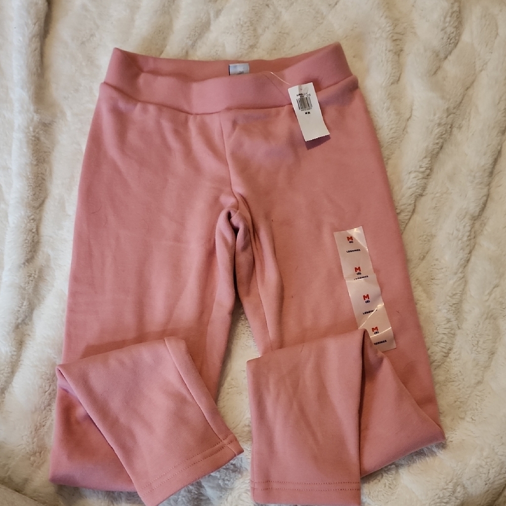 Pink Knit Leggings with Elastic Waistband